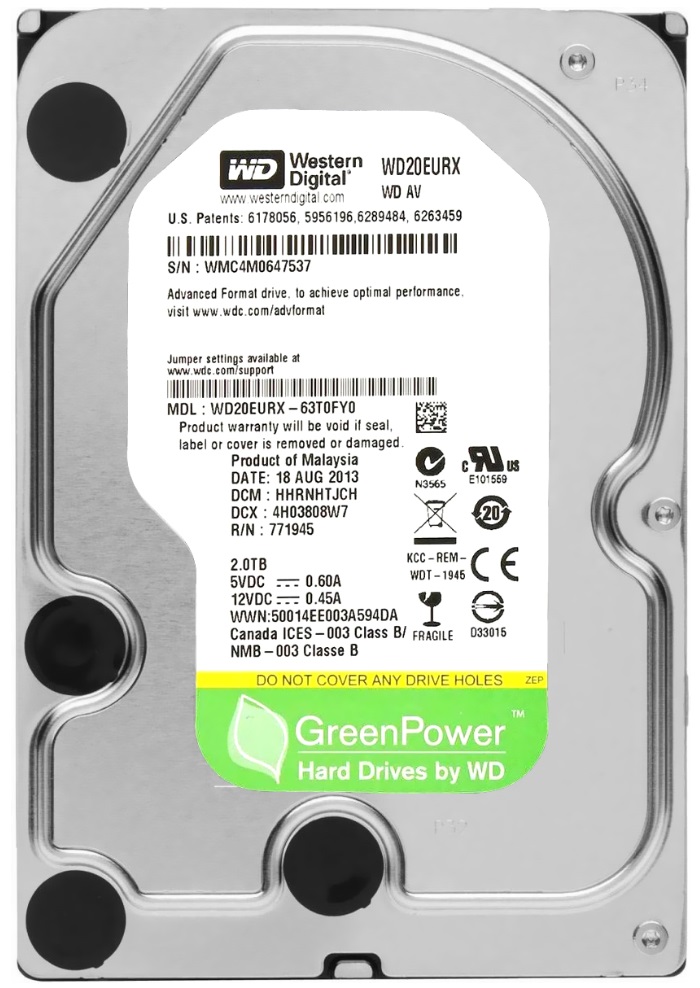 HD Interno SATA III Wersten Digital Pull 2TB 3.5" WD20EURX